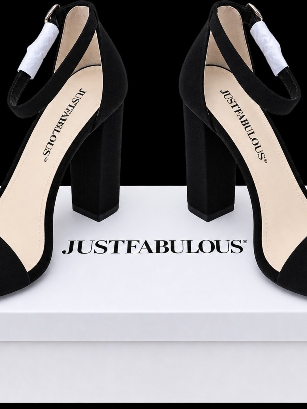 JustFab Black Suede Block Heel Ankle Strap Pumps